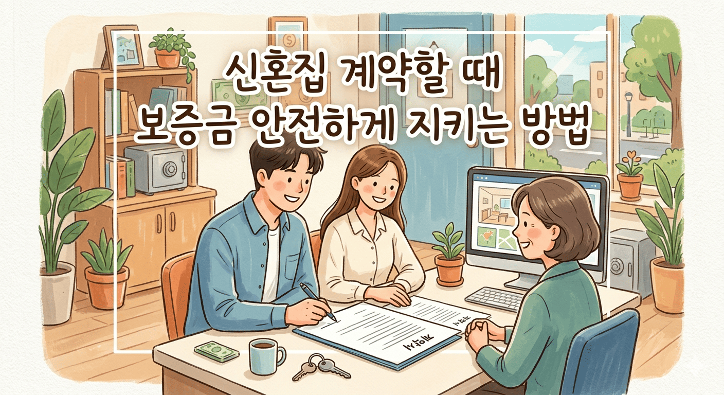 핵심 키워드 전면 배치: 검색 로봇이 가장 먼저 인식할 수 있도록 타겟 키워드인 '신혼집 계약'을 문장 맨 앞에 배치했습니다. 텍스트와 이미지의 일치성: 이미지 속에 포함된 문구('신혼집 계약할 때 보증금 안전하게 지키는 방법')의 핵심 의미를 그대로 담아 페이지의 주제 연관성을 높였습니다. 구체적인 상황 묘사: '신혼부부', '공인중개사', '전세 계약서 작성' 등 맥락을 알 수 있는 명사를 조합하여 AI와 스크린 리더가 이미지를 정확히 이해하도록 도왔습니다.
